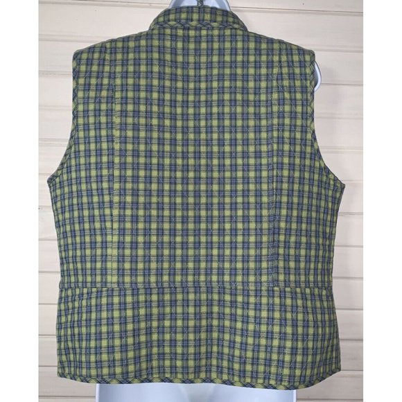 Christopher & Banks Sz LARGE Vest Cotton Green Plaid Button Front Quilted EUC - Picture 6 of 9